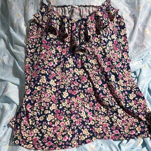 White Birch Black and Pink Ruffled Skater Camisole